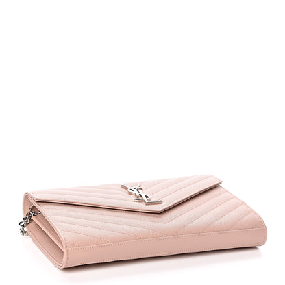 Saint Laurent Grain De Poudre Matelasse Chevron Monogram Chain Wallet Pale Pink 4 of 10