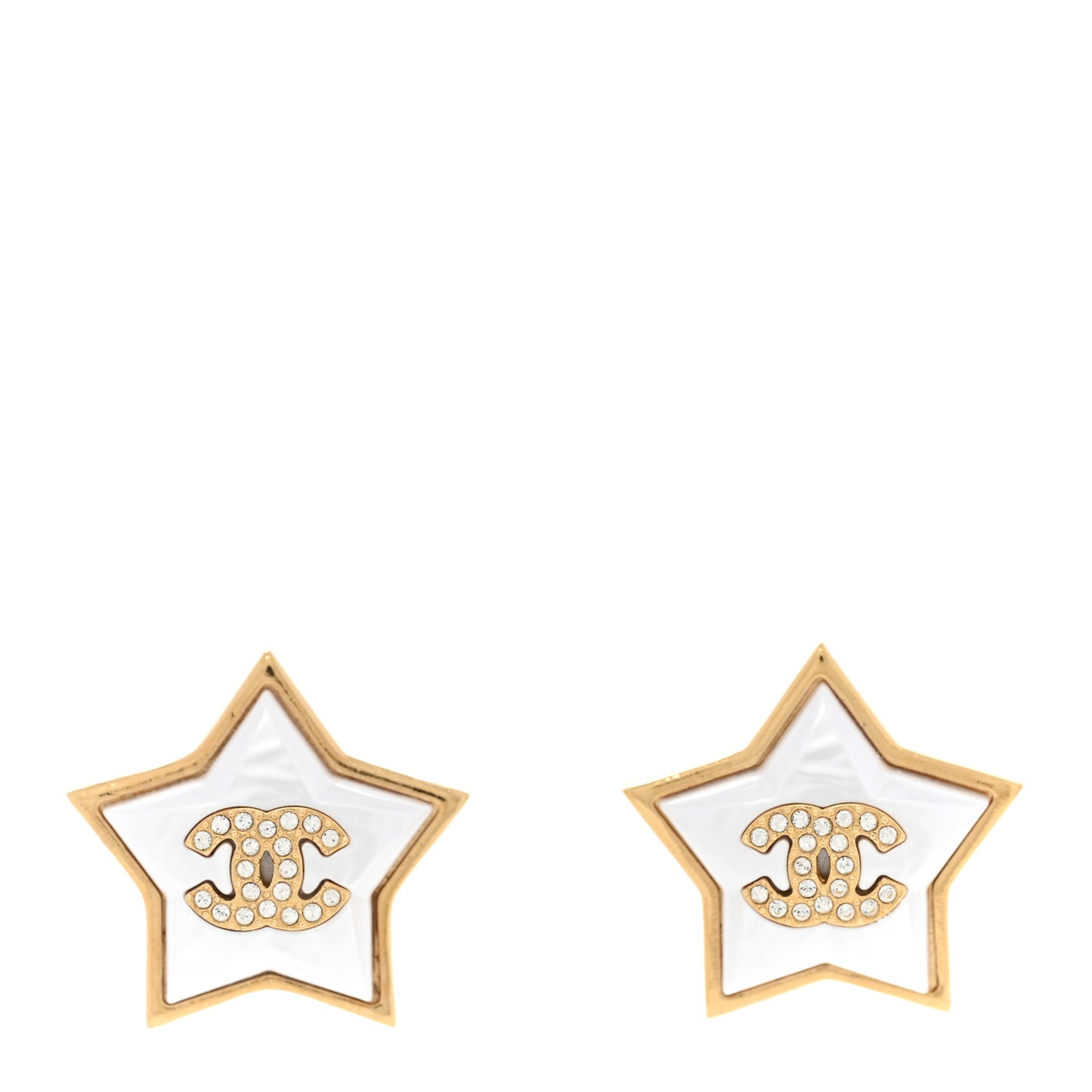 Pearl Crystal CC Star Earrings Gold