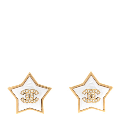 Chanel Pearl Crystal CC Star Earrings Gold 1 of 5