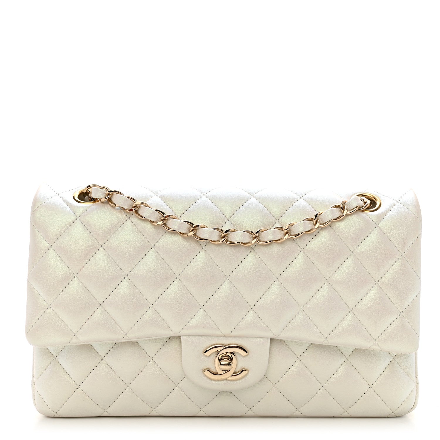 Chanel Iridescent Calfskin Quilted Medium Double Flap White 1 of 13