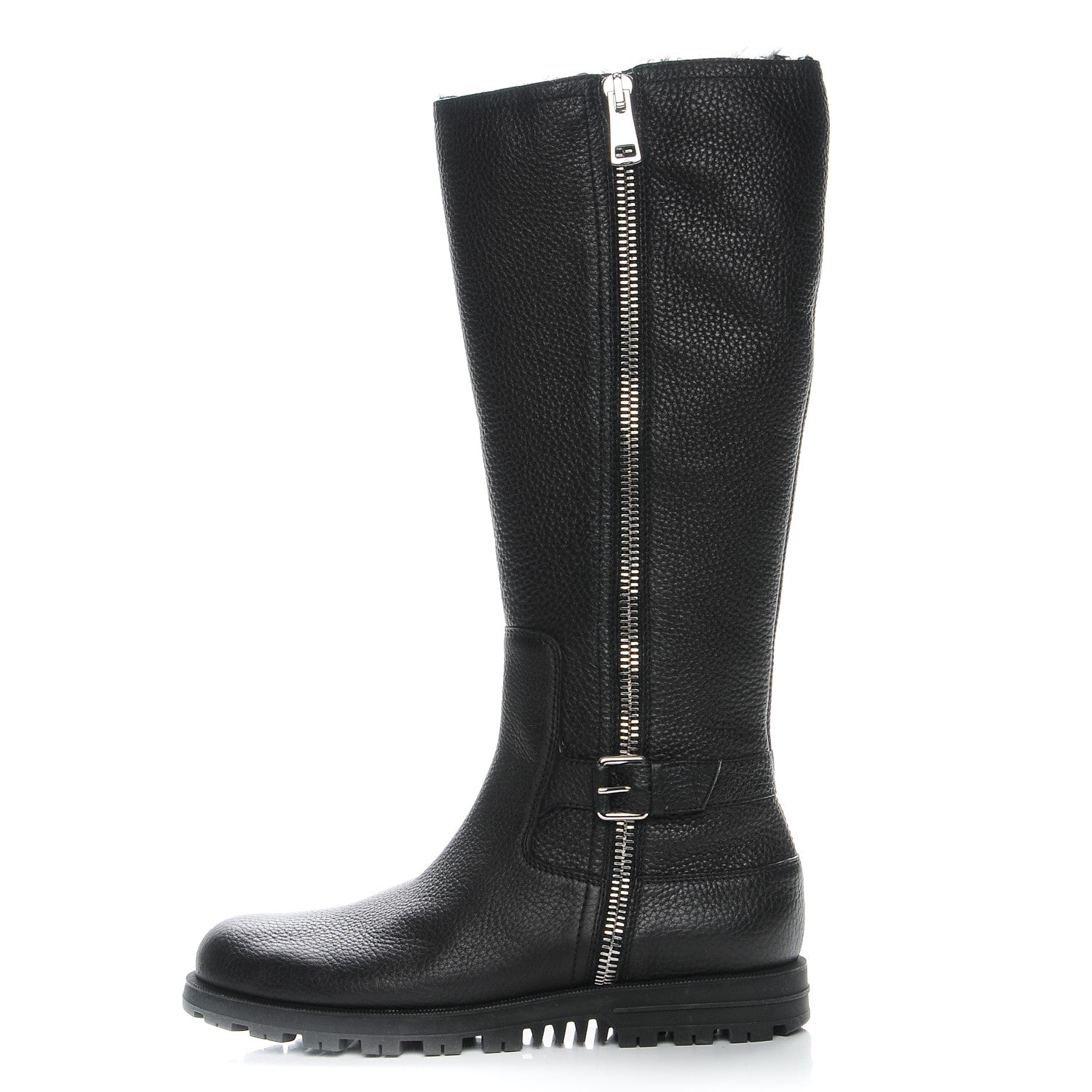 Gucci Calfskin Rabbit Fur Knee High Boots Black 39 1 of 8