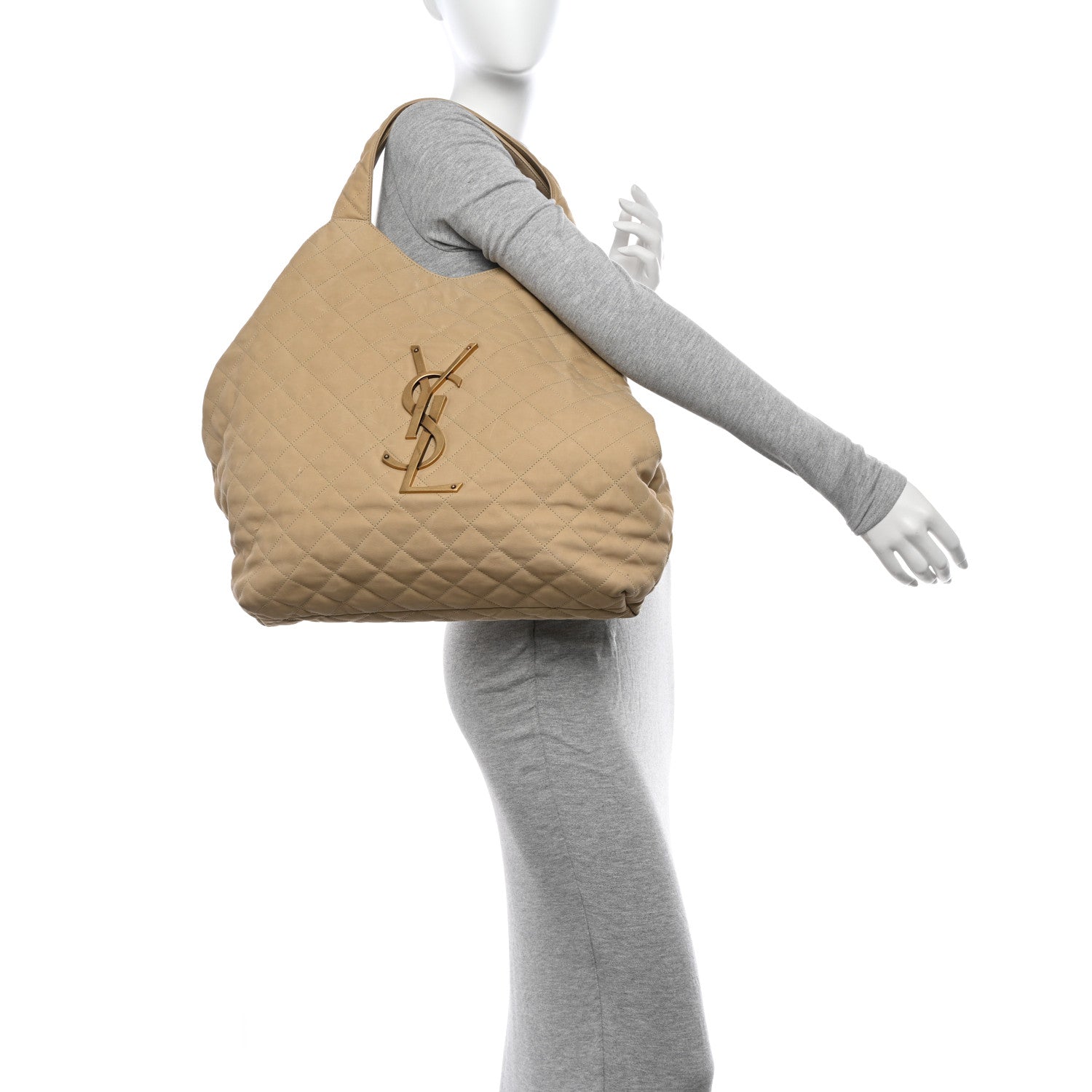 Saint Laurent Nubuck Suede Quilted Maxi Icare Shopping Tote Beige 2 of 14