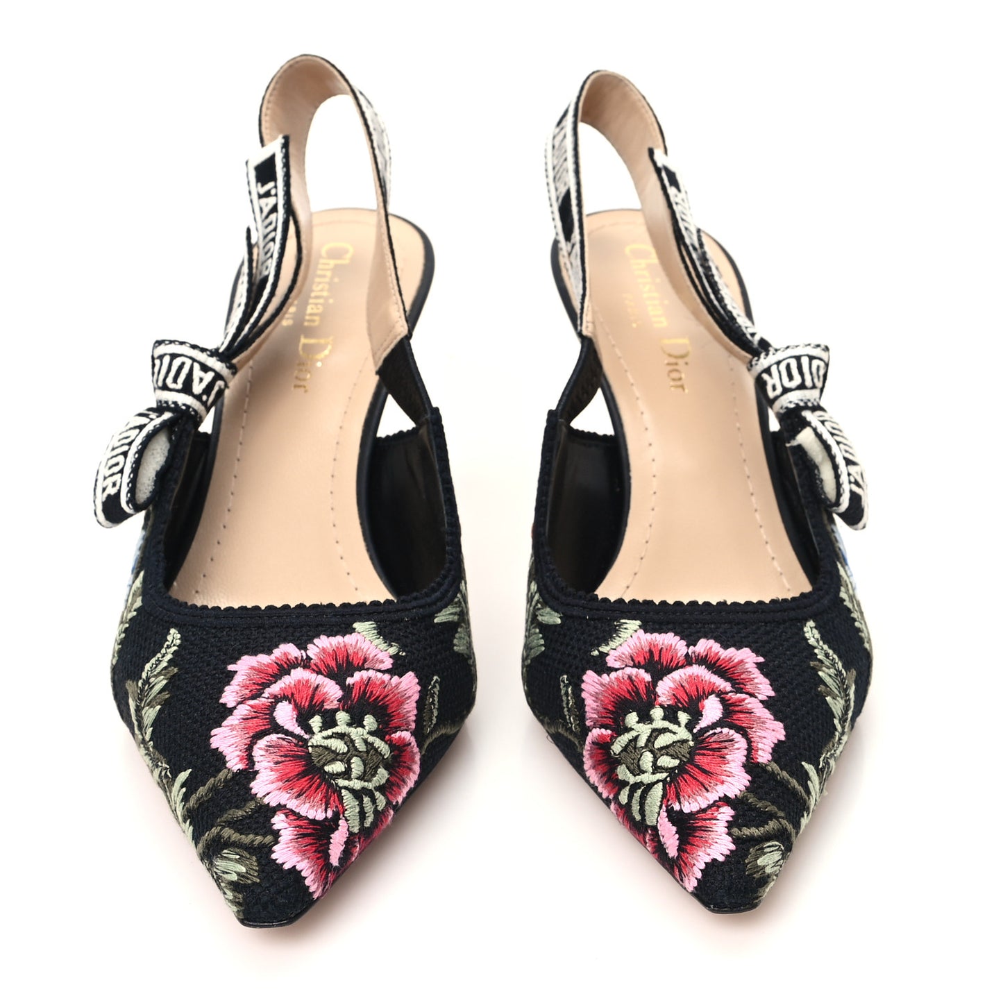 Ribbon Petites Fleurs Embroidered J'Adior Slingback Pumps 38 Black