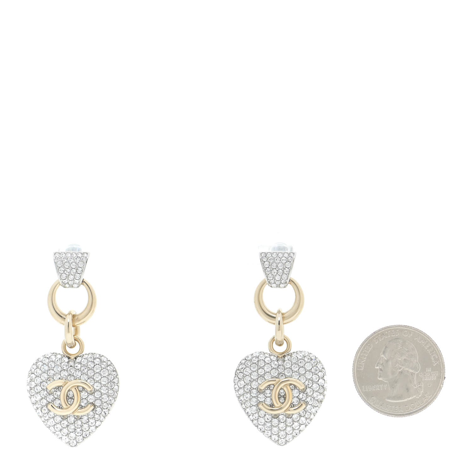Chanel Crystal Heart CC Drop Earrings Gold 2 of 6