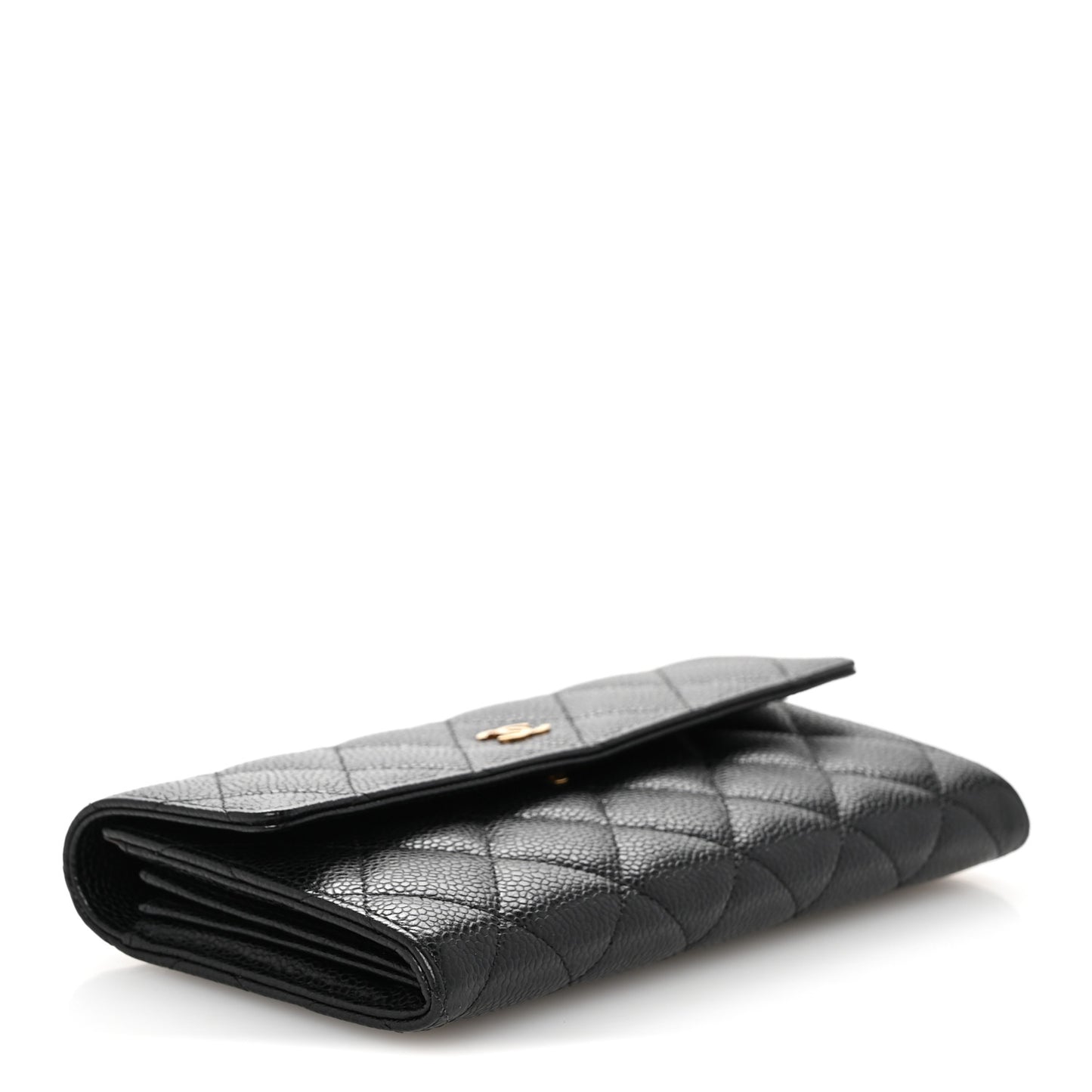 Caviar Quilted Large Gusset Flap Wallet Black