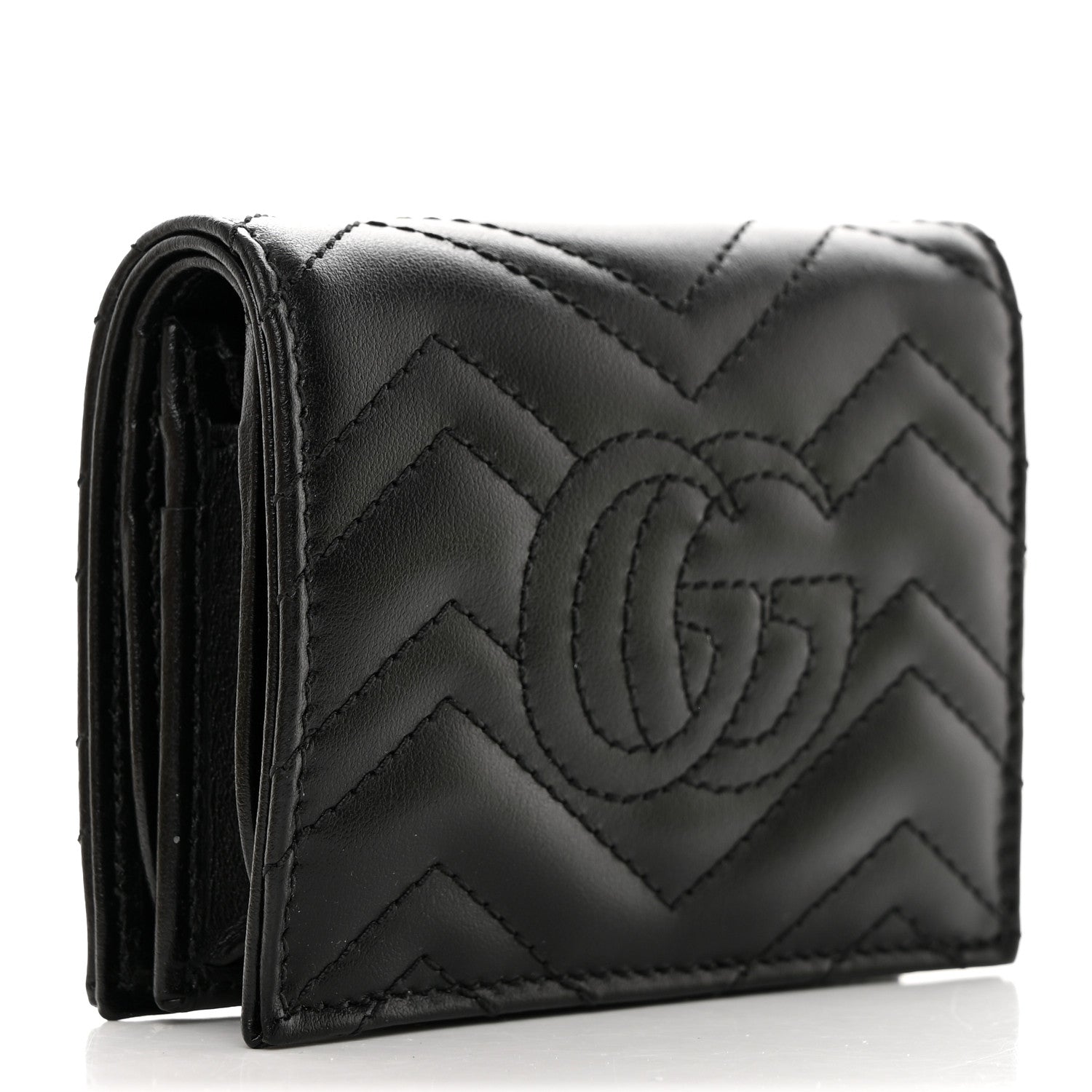 Gucci Calfskin Matelasse GG Marmont Card Case Wallet Black 3 of 8
