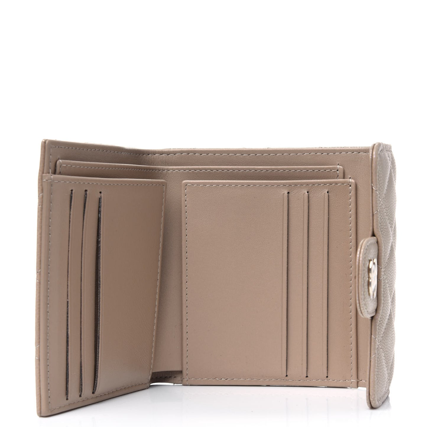 Iridescent Caviar Quilted Compact Flap Wallet Dark Beige