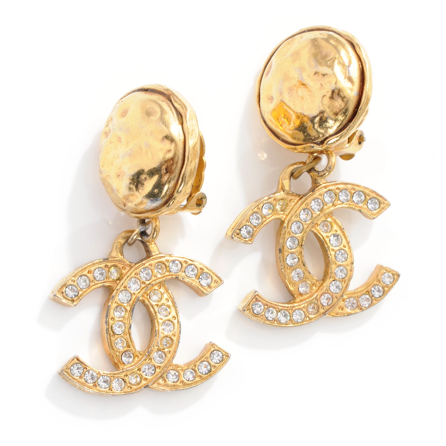 CC Crystal Large Clip On Earrings Gold