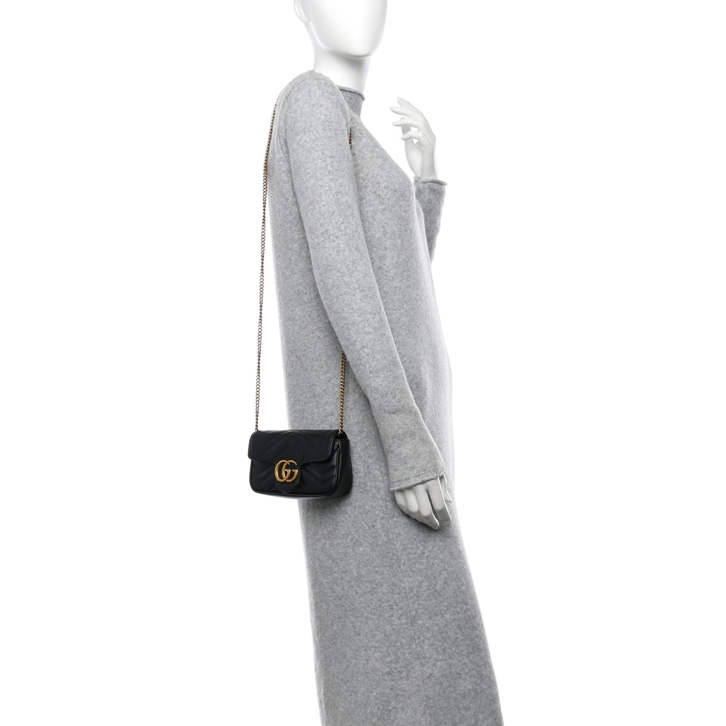 Calfskin Matelasse Super Mini GG Marmont Shoulder Bag Black