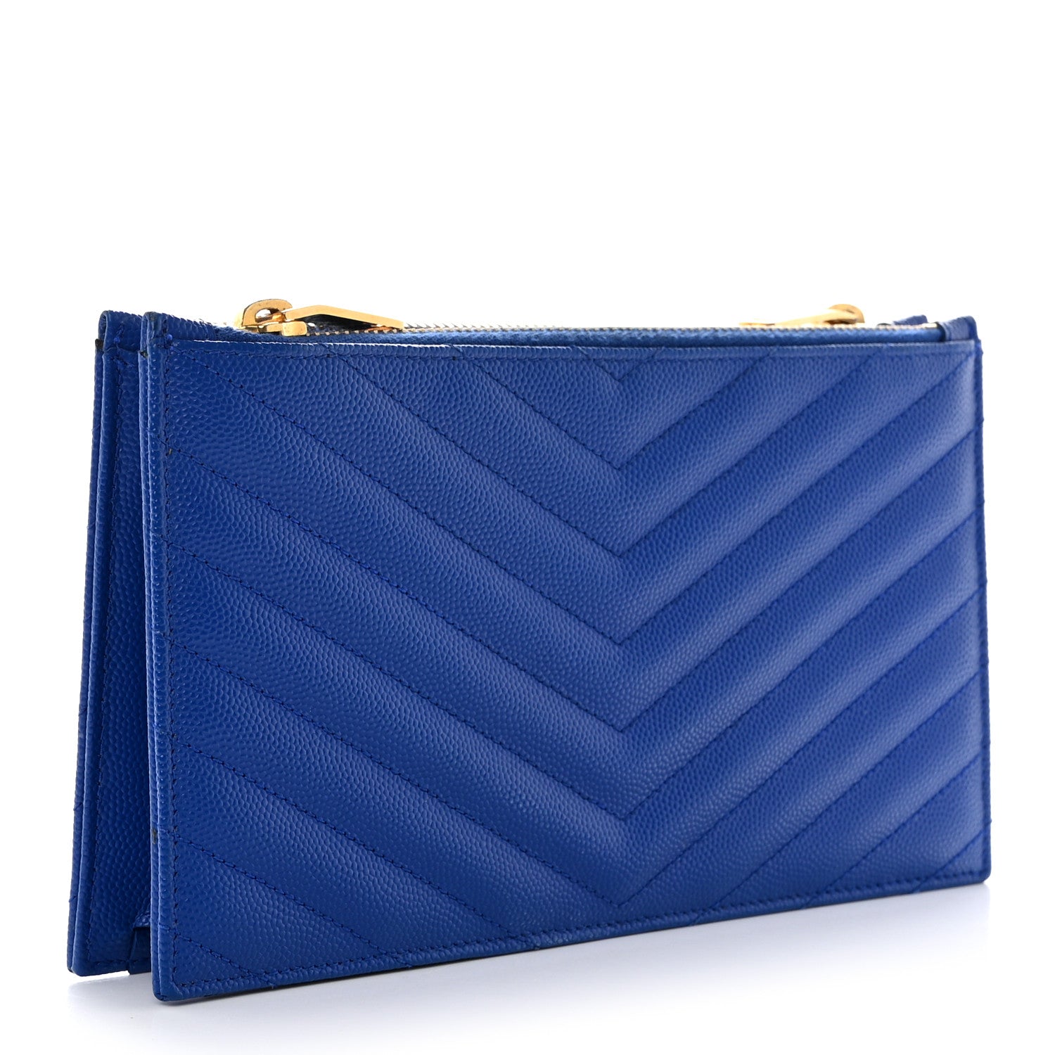 Saint Laurent Grain De Poudre Matelasse Chevron Monogram Double Zip Wallet Blue Majorelle 3 of 7