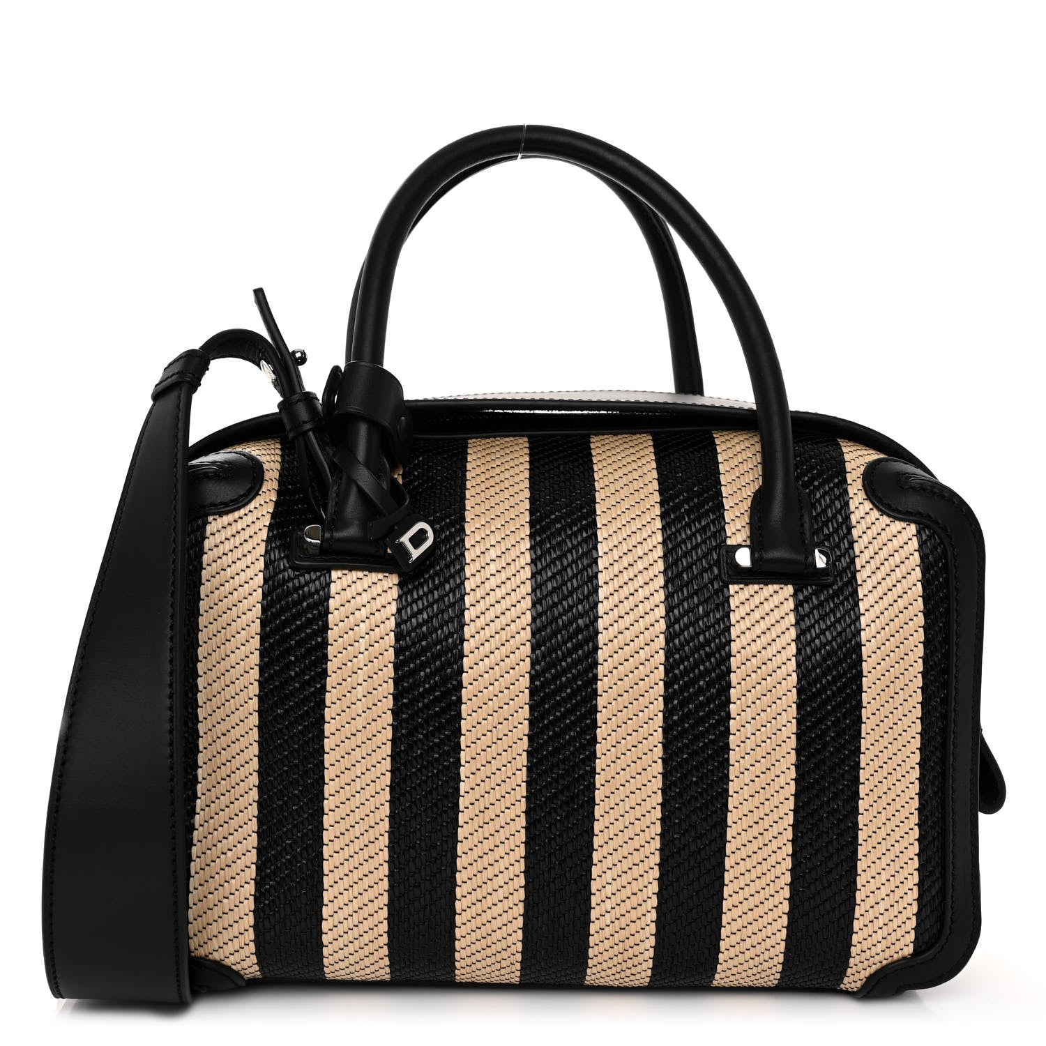 Delvaux Raffia Striped Cool Box MM Satchel Black Naturel 1 of 9