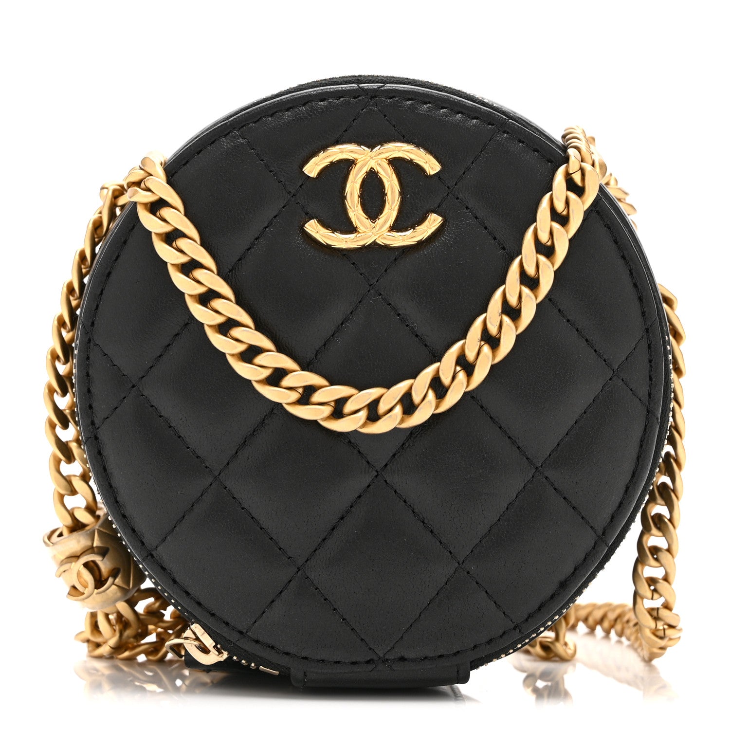 Chanel Lambskin Quilted Pillow Crush Round Clutch With Chain Black 1 of 10