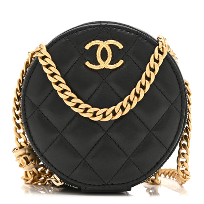 Chanel Lambskin Quilted Pillow Crush Round Clutch With Chain Black 1 of 10