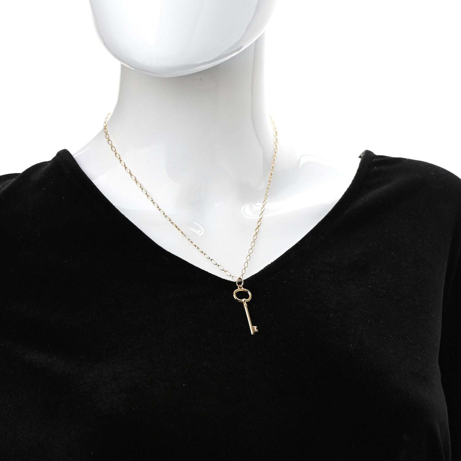 Tiffany 18K Yellow Gold Small Oval Key Pendant Link Necklace 2 of 8