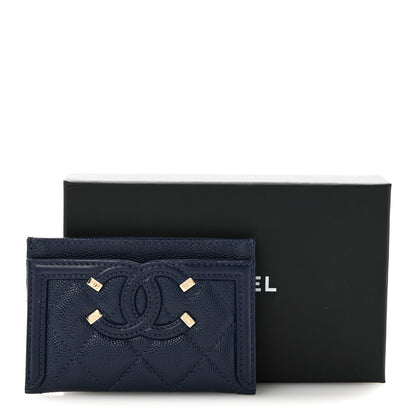 Chanel Caviar Quilted Filigree Card Holder Navy Blue 13 of 13