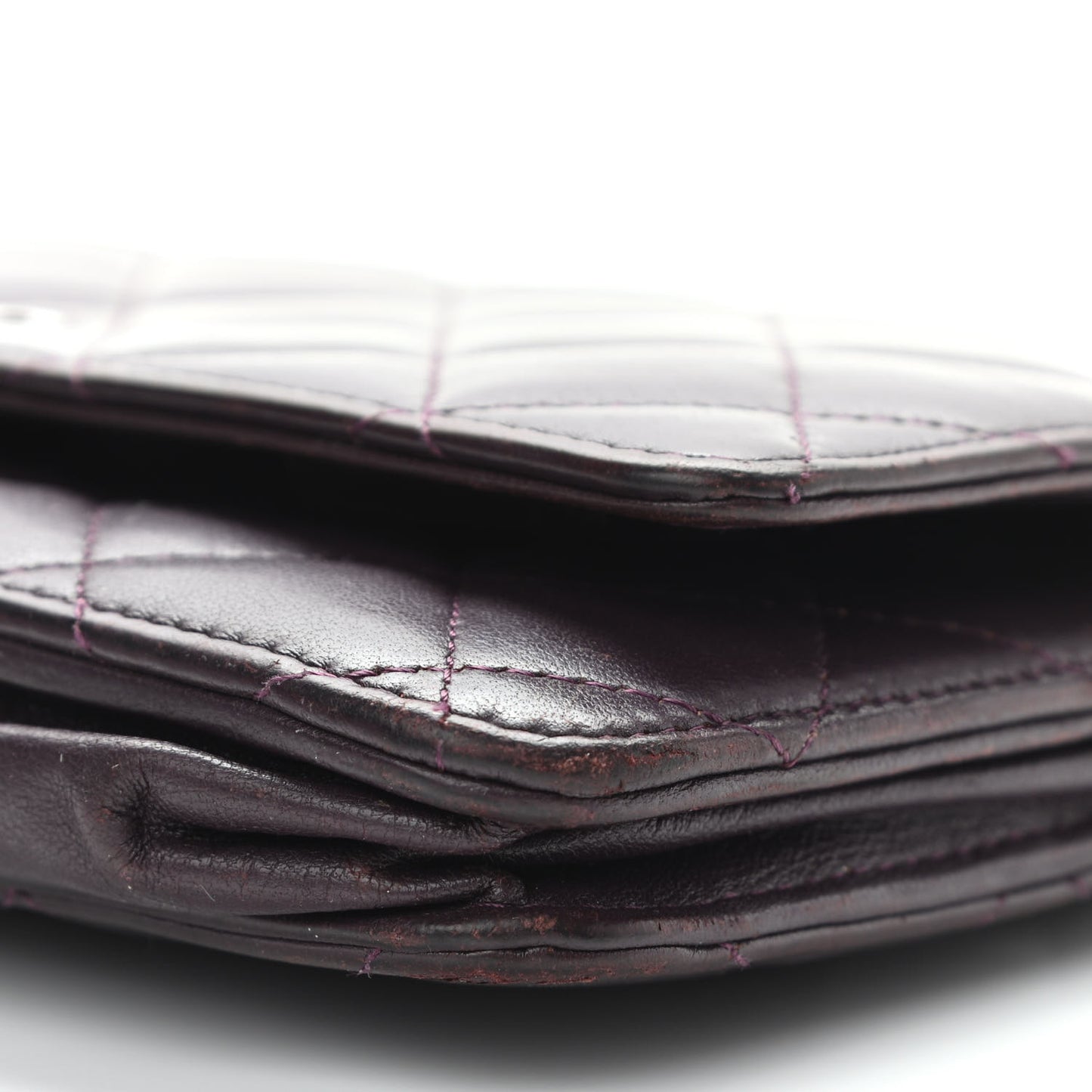 Lambskin Quilted Wallet On Chain WOC Burgundy