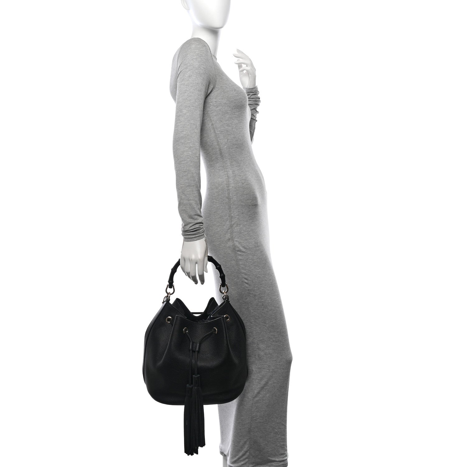 Gucci Pebbled Calfskin Miss Bamboo Bucket Bag Black 2 of 10