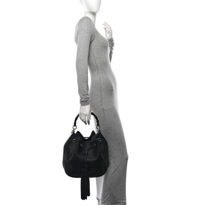 Gucci Pebbled Calfskin Miss Bamboo Bucket Bag Black 2 of 10