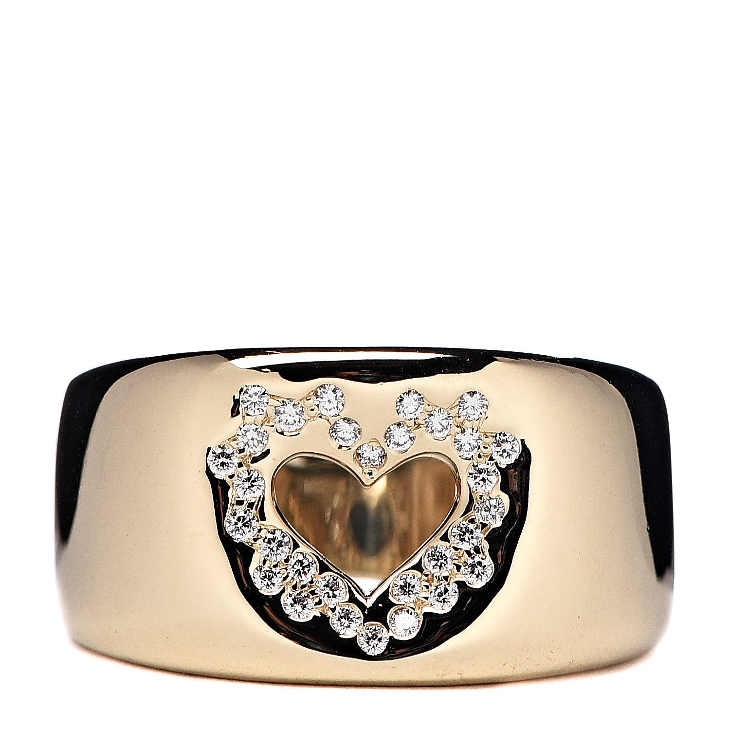 Tiffany 18K Yellow Gold Diamond Cutout Heart Wide Band Ring 53 6.5 1 of 4