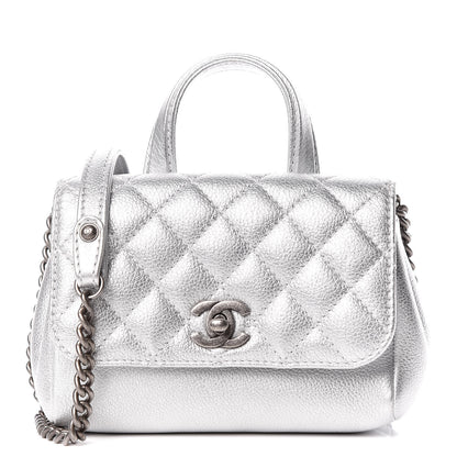 Chanel Metallic Calfskin Quilted Small Pilot Essentials Flap Silver 1 of 10