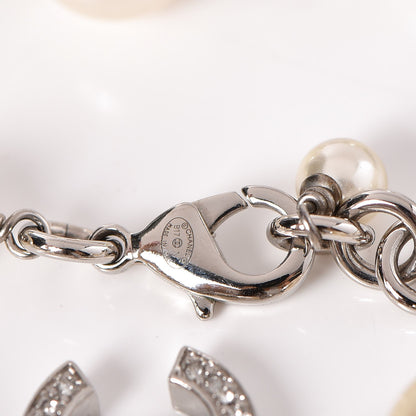 Chanel Crystal Pearl CC Long Necklace Silver 5 of 6