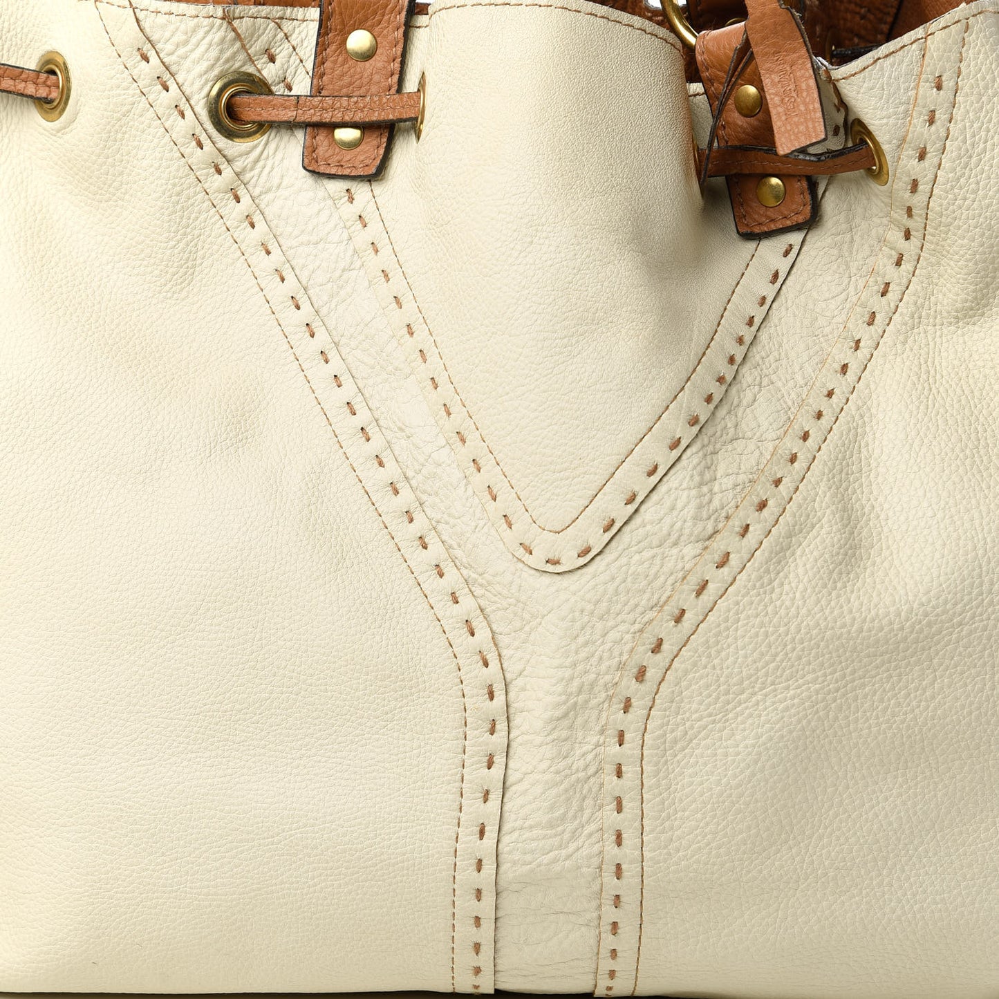 Calfskin Reversible Double Sac Y Tote Tan Ivory