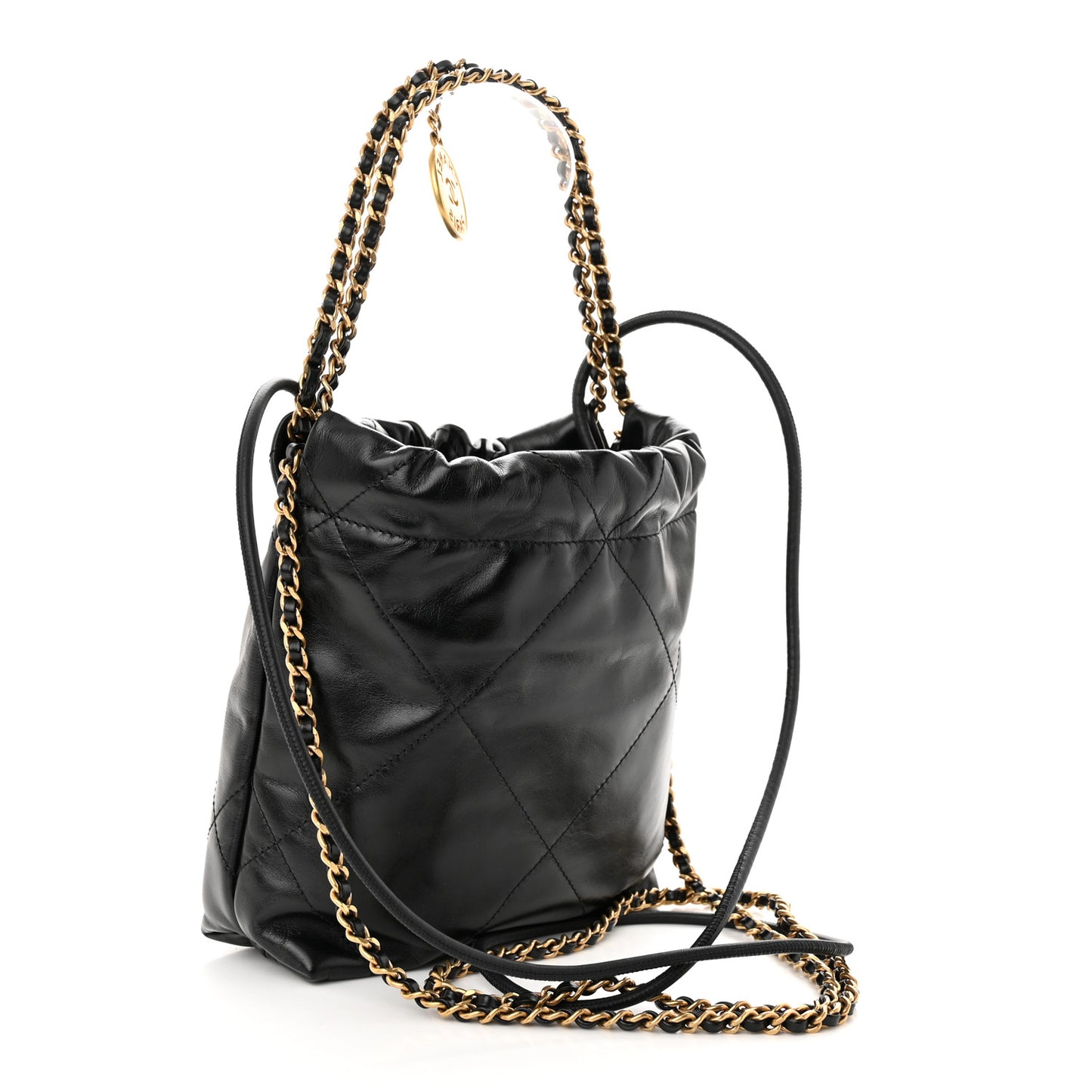 Shiny Calfskin Quilted Mini Chanel 22 Black