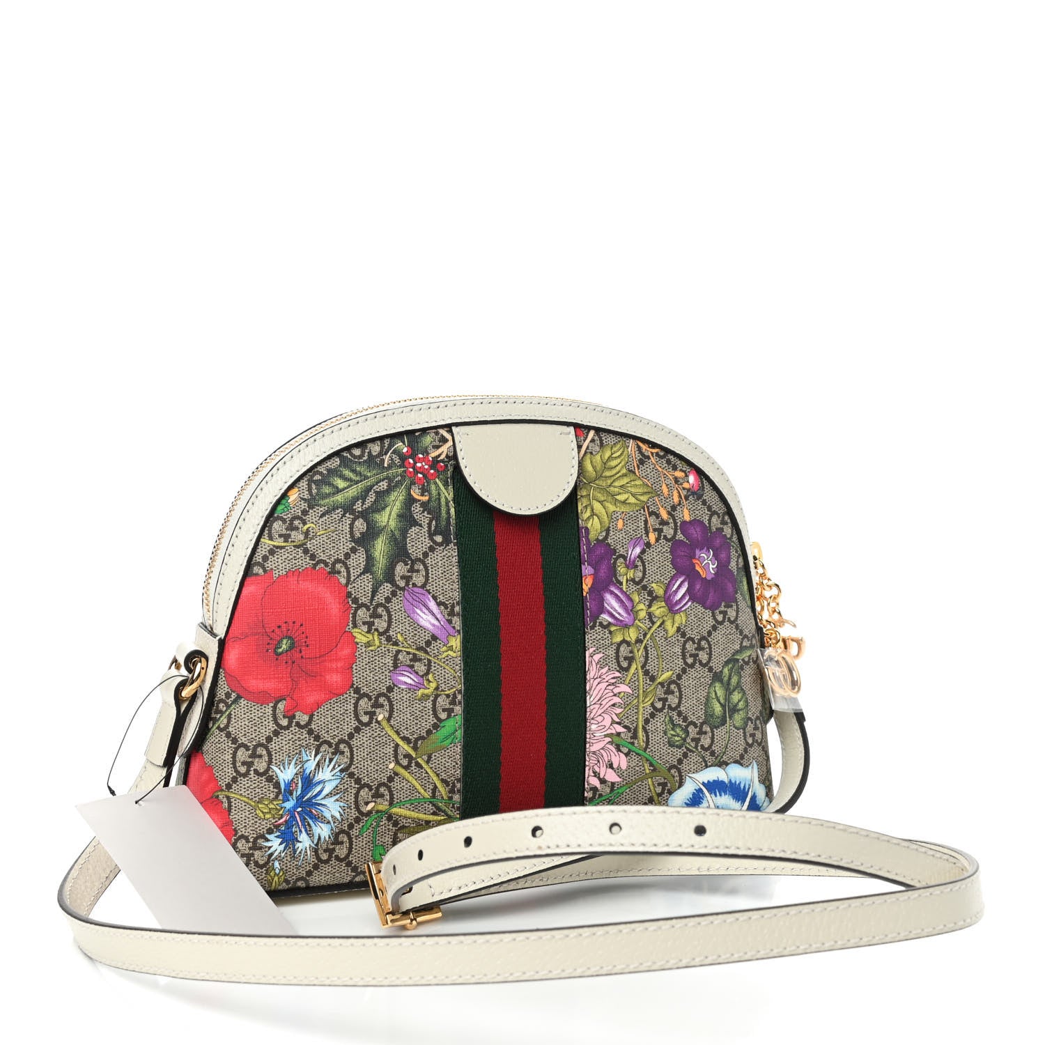 Gucci GG Supreme Monogram Flora Web GG Small Ophidia Dome Shoulder Bag White 3 of 9