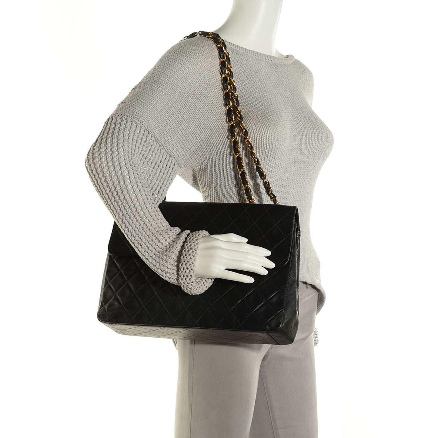 Lambskin Quilted XL Jumbo Flap Black