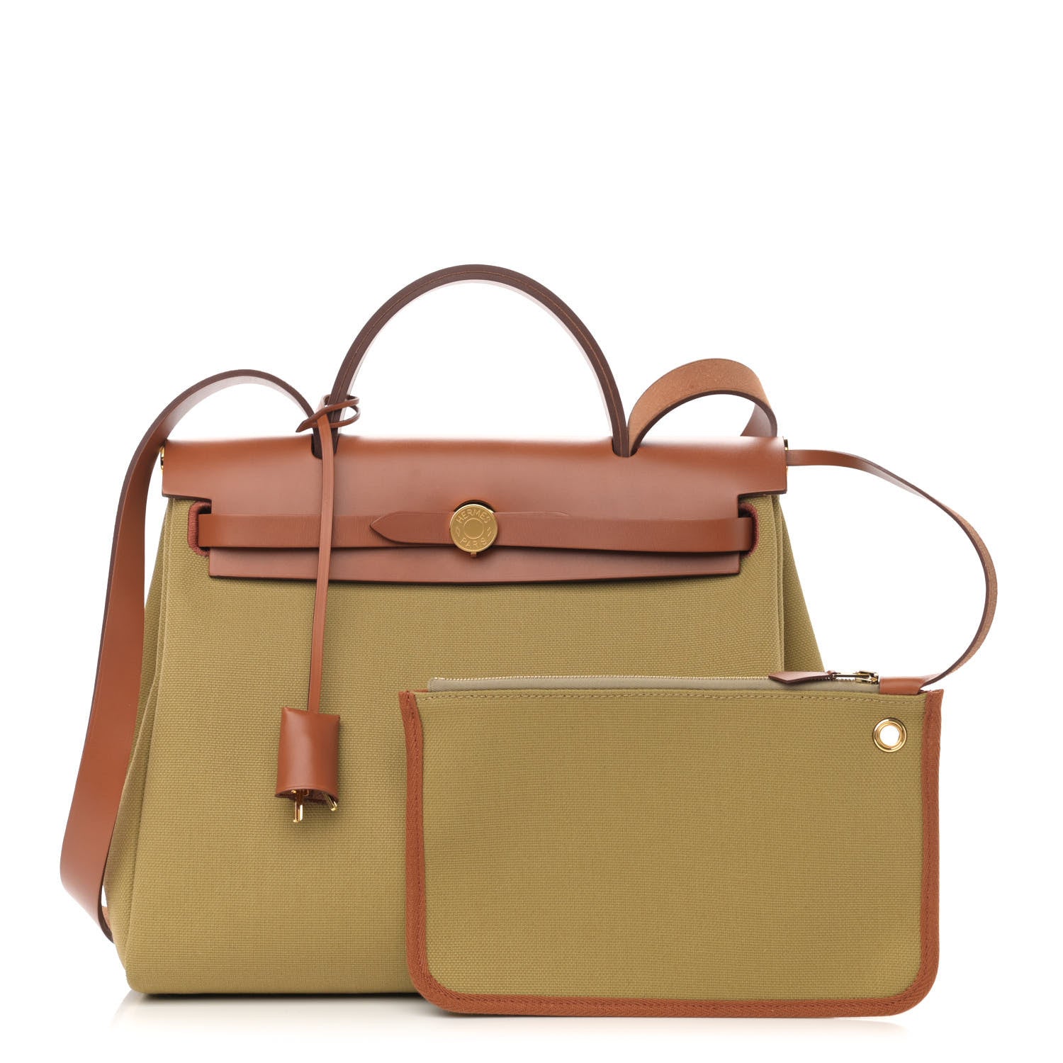Hermes Military Toile Vache Hunter Herbag Zip Retourne 31 PM Poussiere Fauve 1 of 12