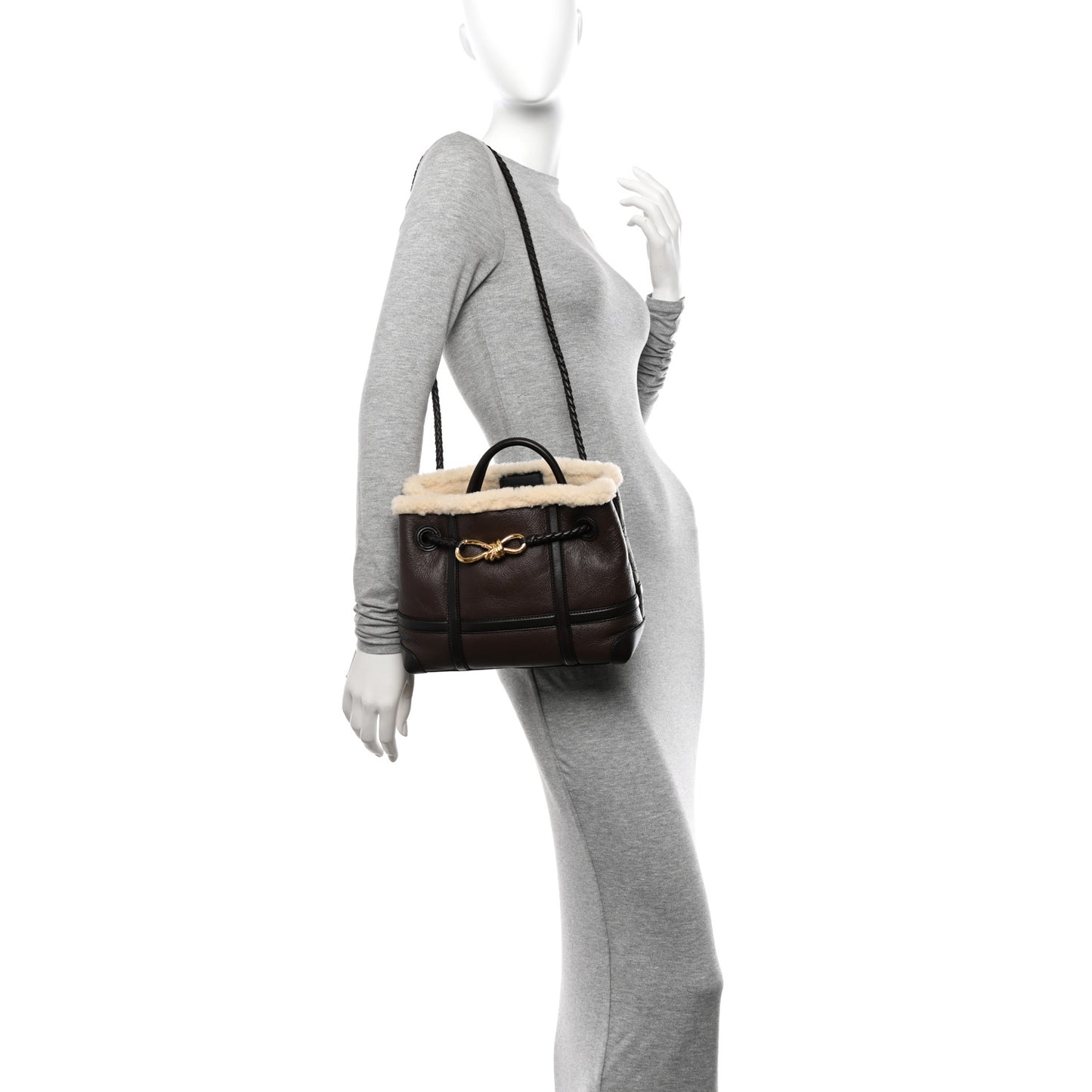 Shearling Aviator Small Andiamo Shoulder Bag Brown