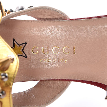 Gucci Metallic Malaga Kid Malin Embellished Studded Sandals 35 Hibiscus Red Blue Gold 6 of 8