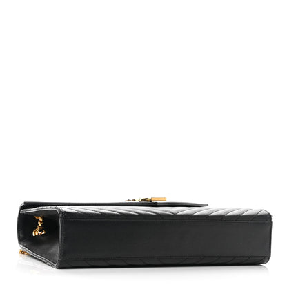 Saint Laurent Grain De Poudre Matelasse Chevron Large Monogram Satchel Black 4 of 9