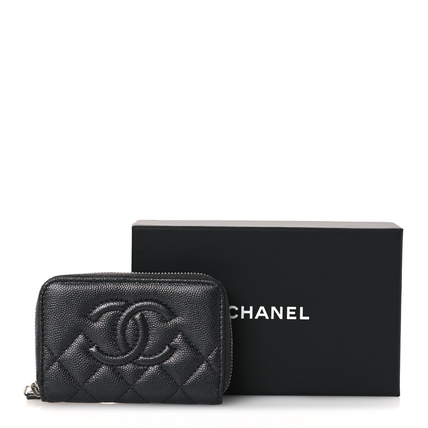 Chanel Metallic Caviar Quilted CC Zip Around Coin Purse Wallet Dark Grey 8 of 8