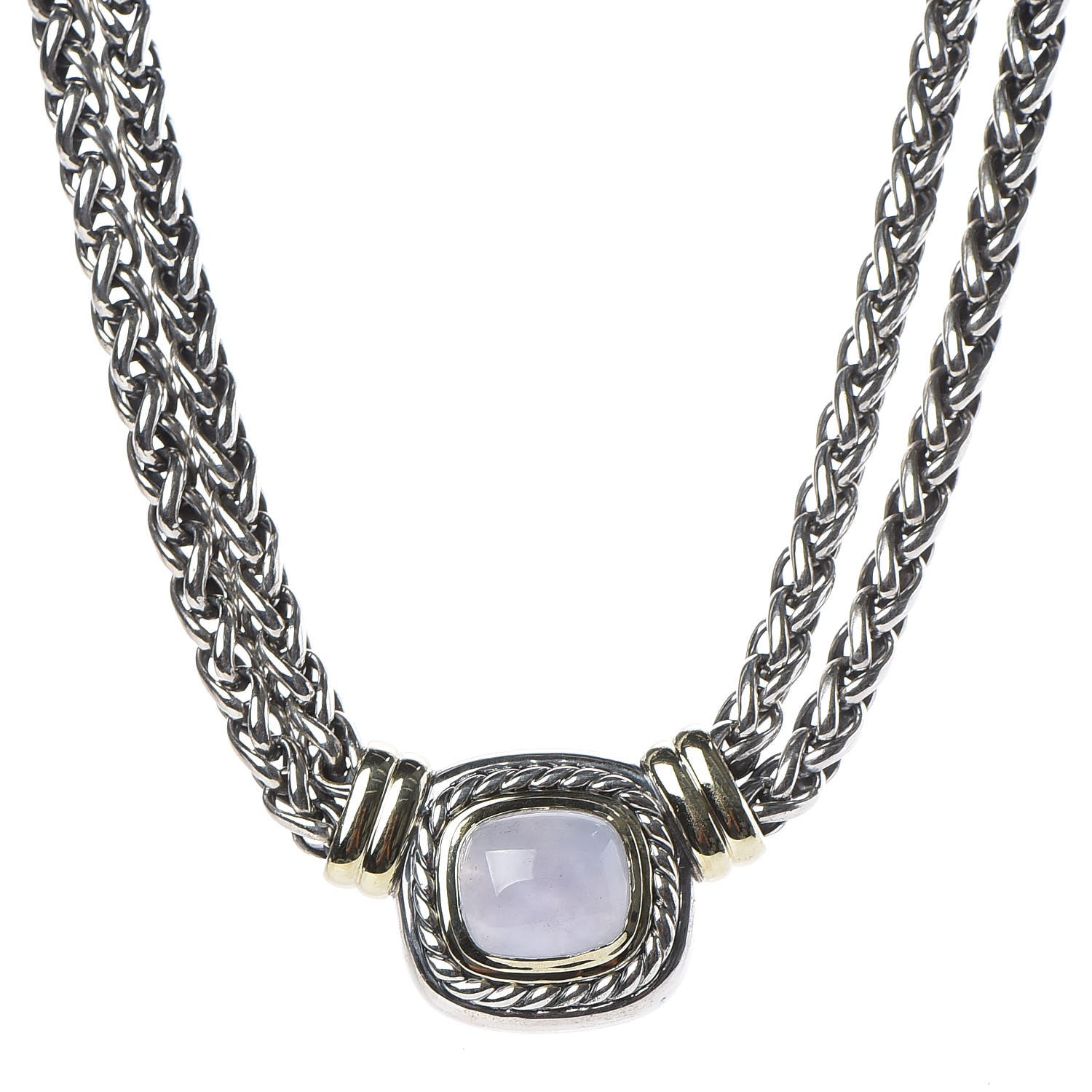 David Yurman Sterling Silver 14K Yellow Gold Chalcedony Double Wheat Chain Necklace 1 of 5