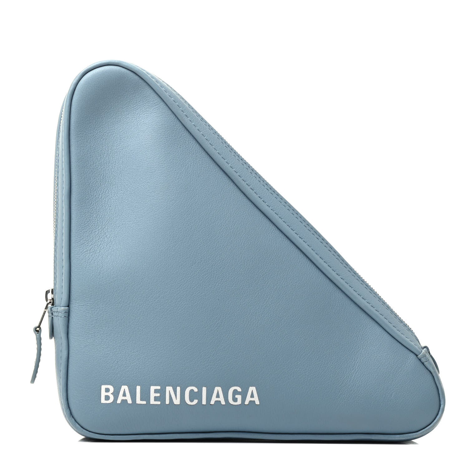 Balenciaga Shiny Day Calfskin Logo M Triangle Pouch Grey Blue White 1 of 3