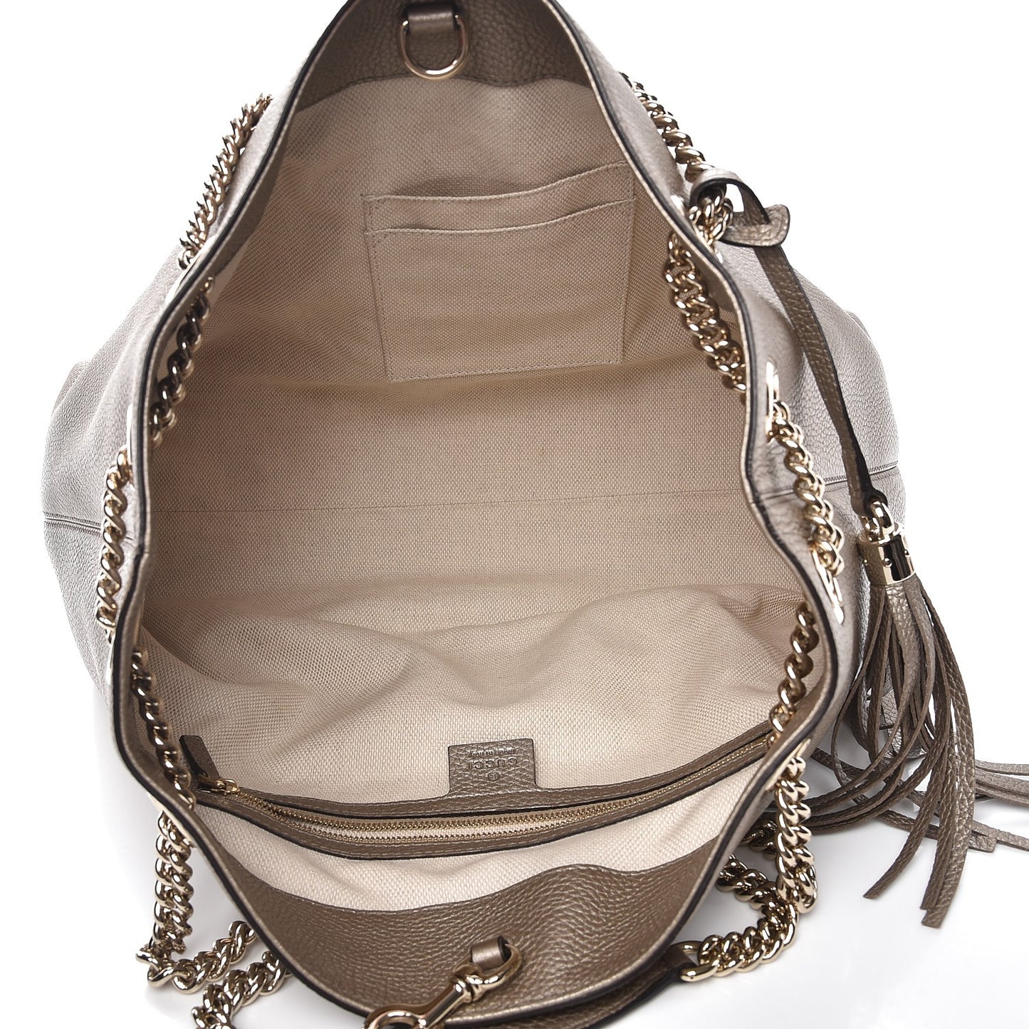 Metallic Pebbled Calfskin Medium Soho Chain Shoulder Bag Golden Beige