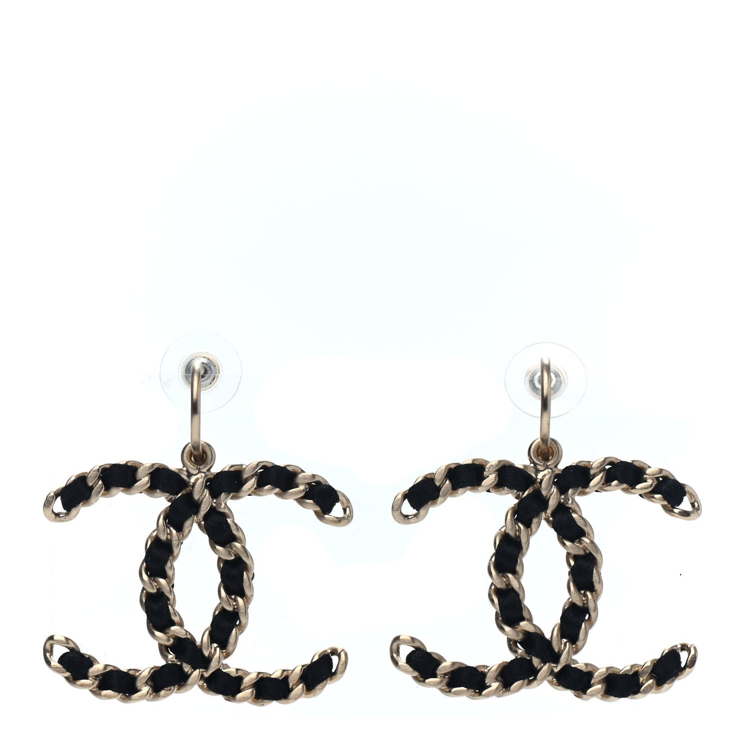 Chanel CC Chain Earrings Light Gold Black 1 of 4