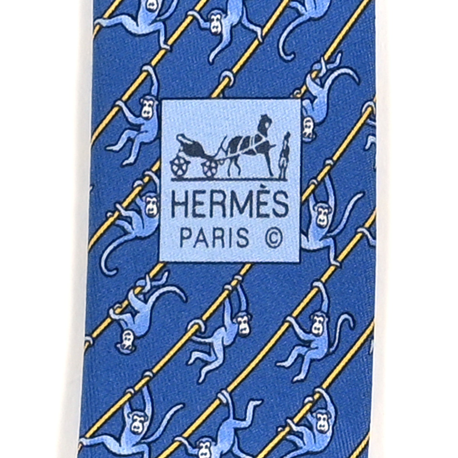 Hermes Printed Silk Mens Neck Tie Bleu 4 of 4