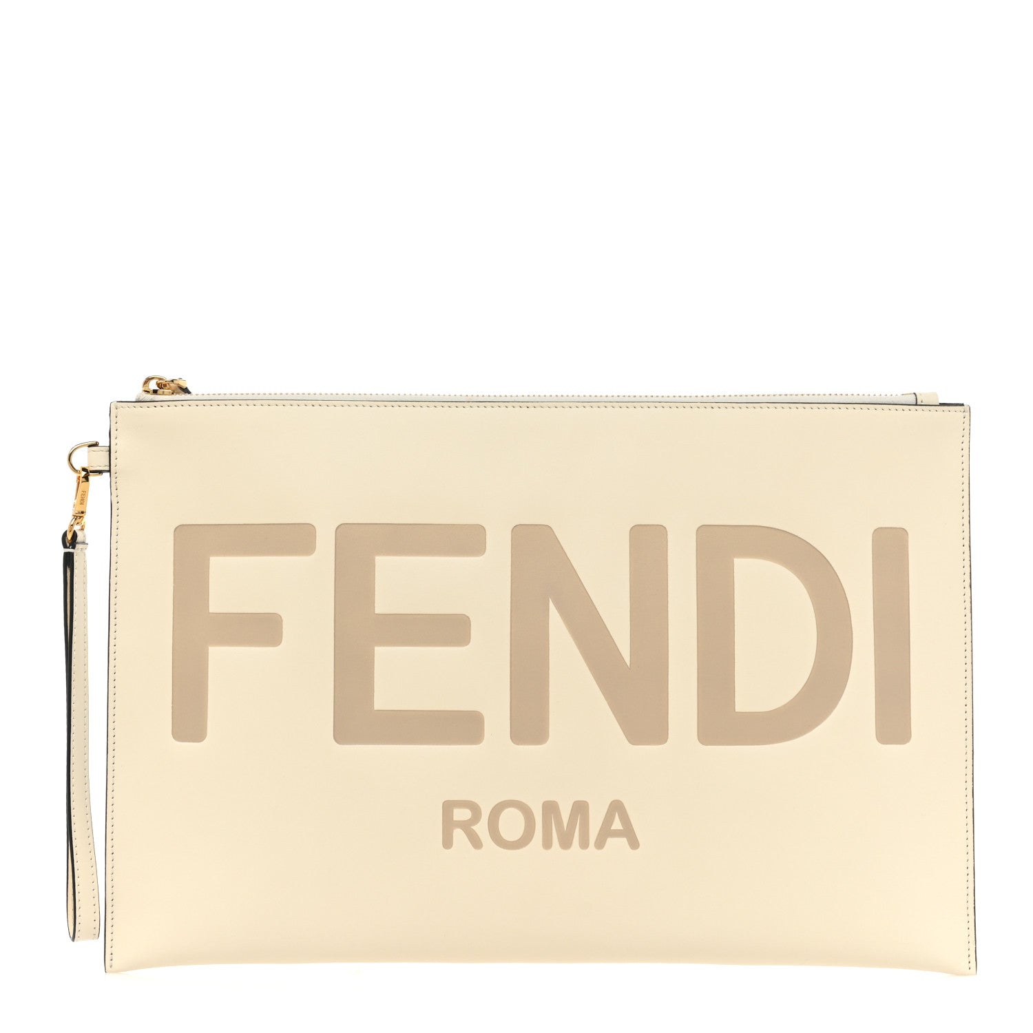 Fendi Vitello King Logo Embossed Large Flat Pouch White Ice 1 of 8