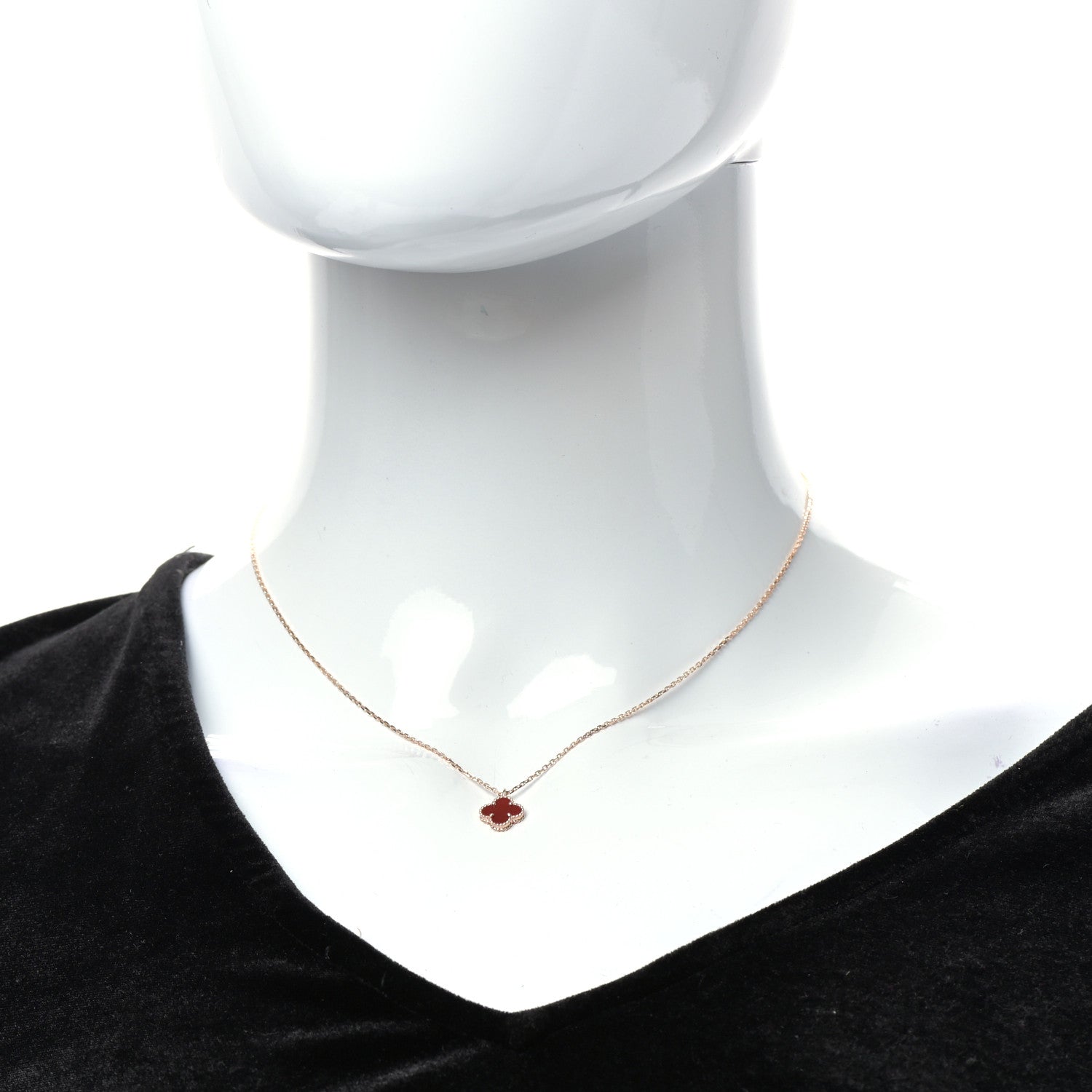 Van Cleef & Arpels 18K Rose Gold Carnelian Sweet Alhambra Pendant Necklace 2 of 6