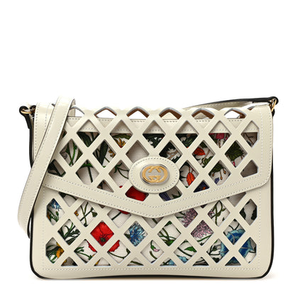 Gucci Canvas Flora Floral Calfskin Medium Cutout Shoulder Bag White Multicolor 1 of 9