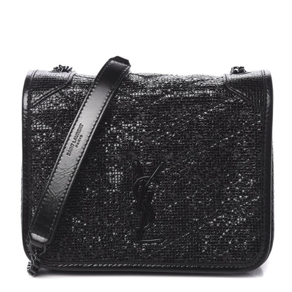 Saint Laurent Metallic Cracked Calfskin Monogram Niki Chain Wallet Black 1 of 10