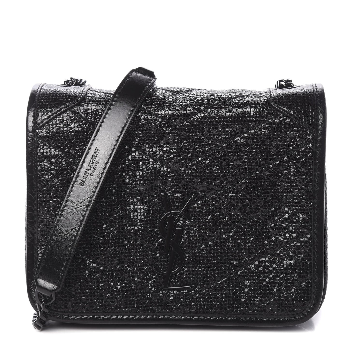 Metallic Cracked Calfskin Monogram Niki Chain Wallet Black