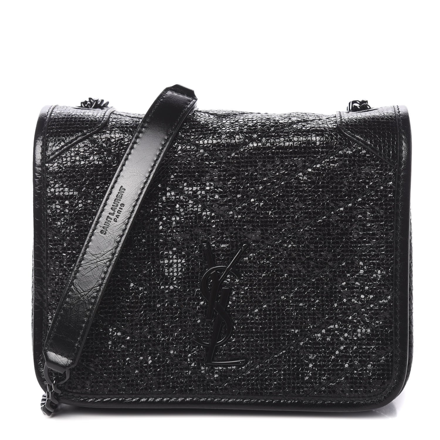 Saint Laurent Metallic Cracked Calfskin Monogram Niki Chain Wallet Black 1 of 10