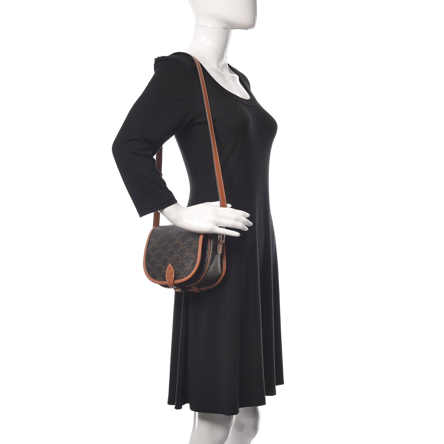 Celine Triomphe Canvas Medium Folco Bag Tan 2 of 12