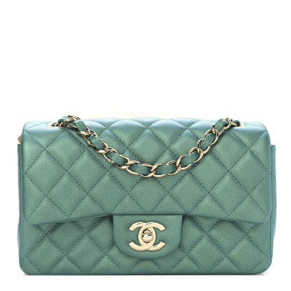Chanel Iridescent Calfskin Quilted Mini Rectangular Flap Green 1 of 9