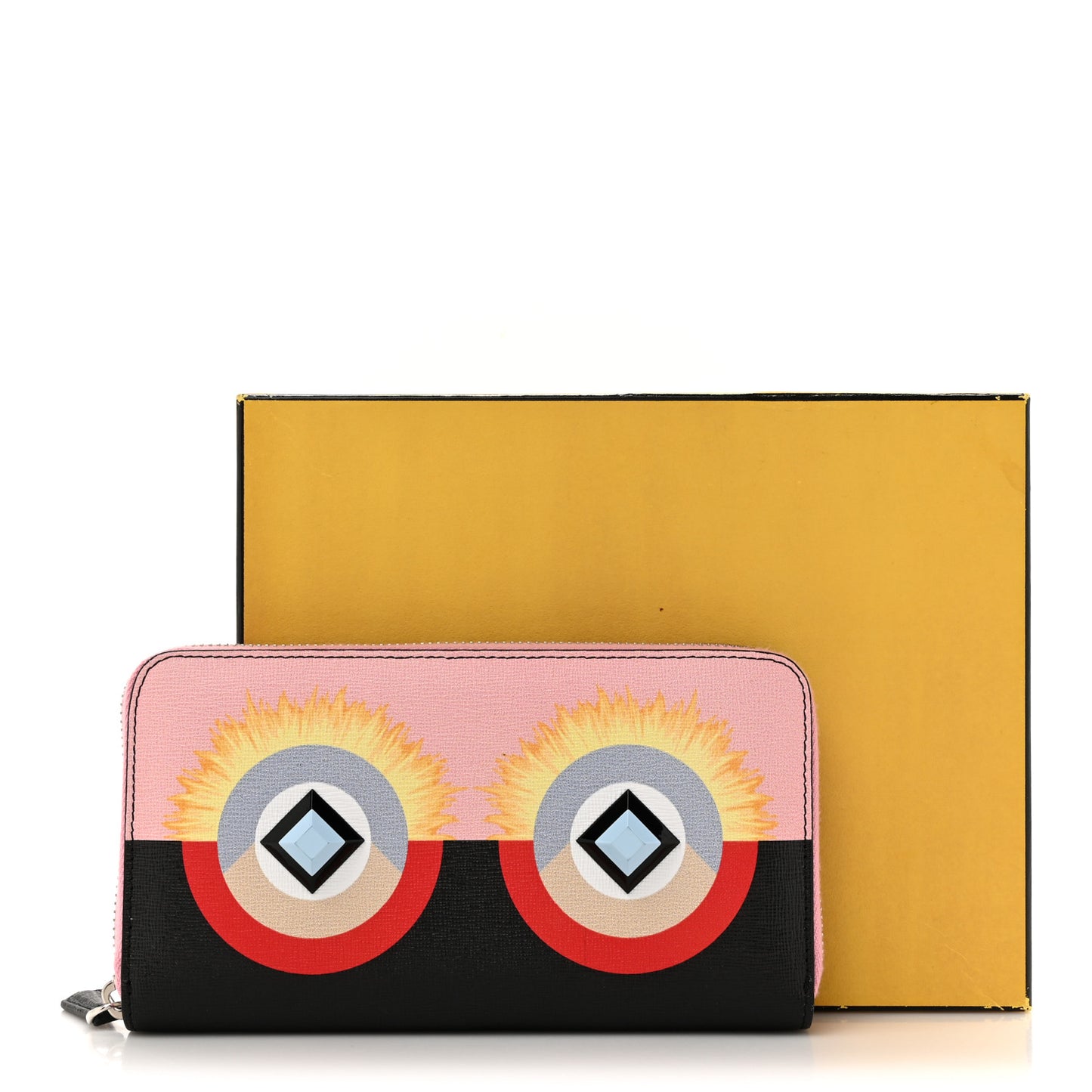 Vitello Elite Century Hypnoteyes Studded Zip Around Wallet Bubblegum Multicolor