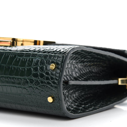 Saint Laurent Calfskin Crocodile Embossed Mini Classic Monogram Cassandra Top Handle Green 8 of 11