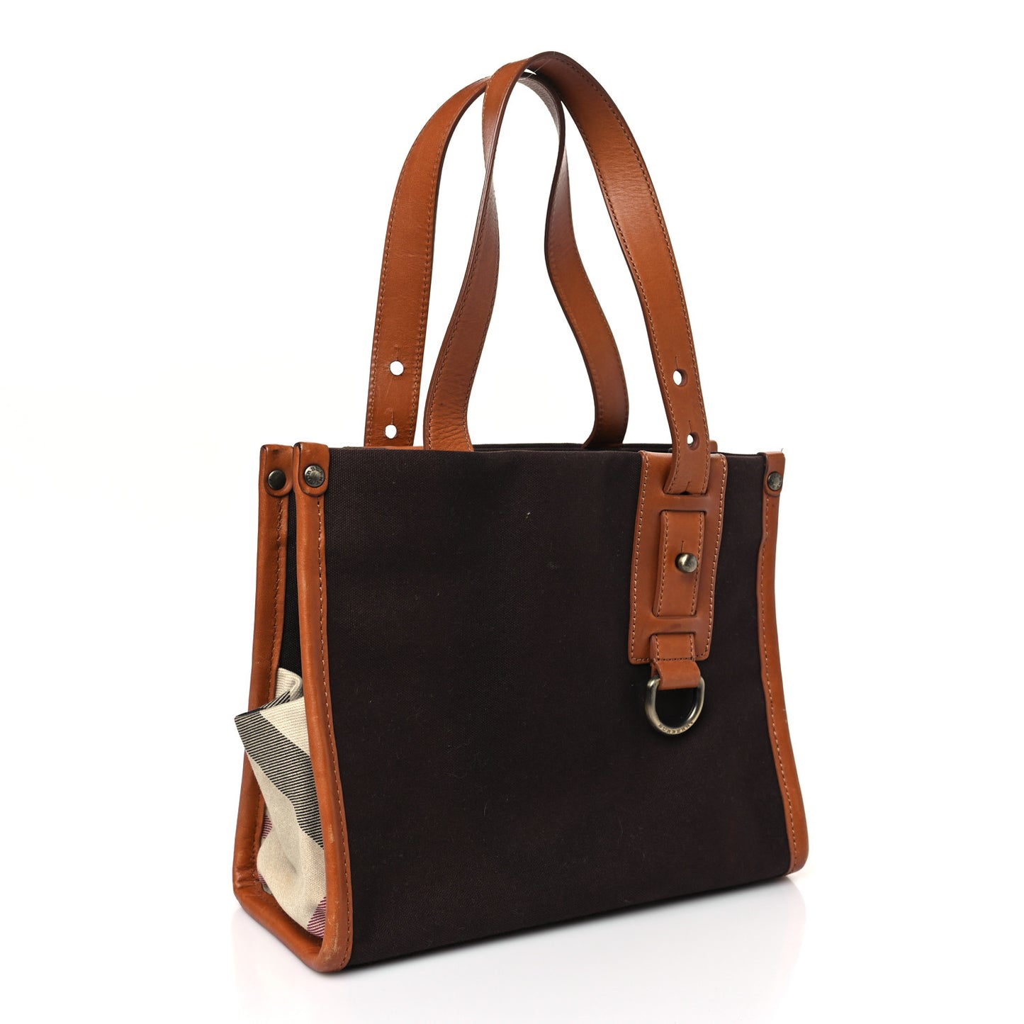 Canvas Calfskin Two Tone Tote Bag Tan